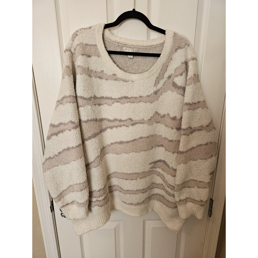 Barefoot Dreams Cozy Chic Seaside LS Crew Neck Pullover Zebra Pattern, Plus 3X